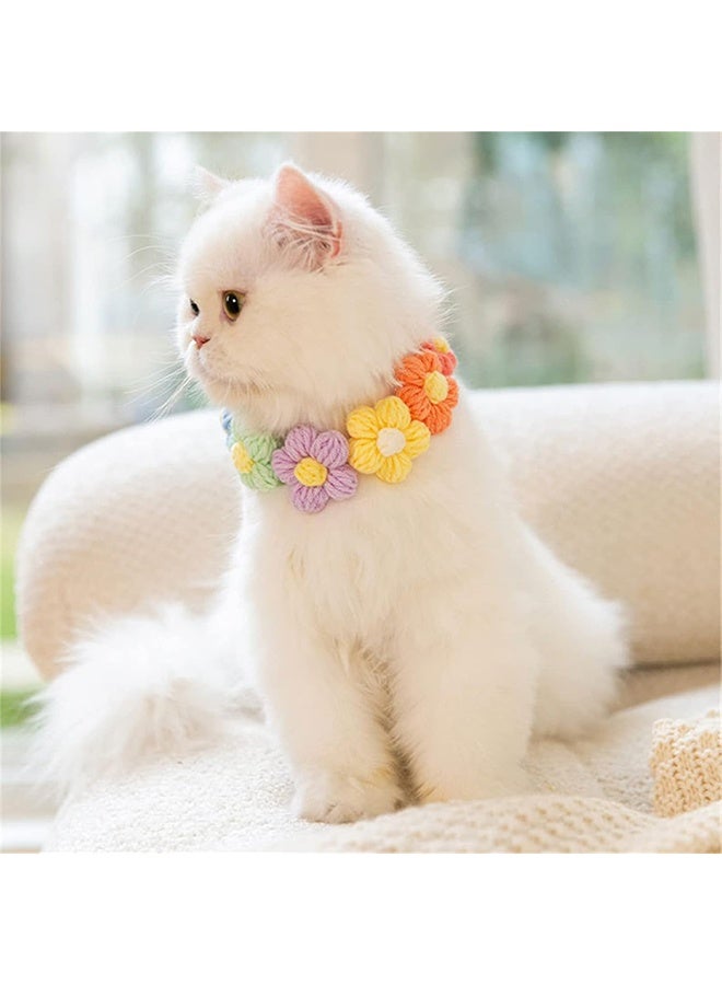 Knitted Flower Collar for Cat or Puppy, Necklace for Puppy Dog Accessories Kitten Collar Girl Boy Pet Safety Collar Fast Release Buckle Adjustable Length (Small 6 Flowers) - Image 5