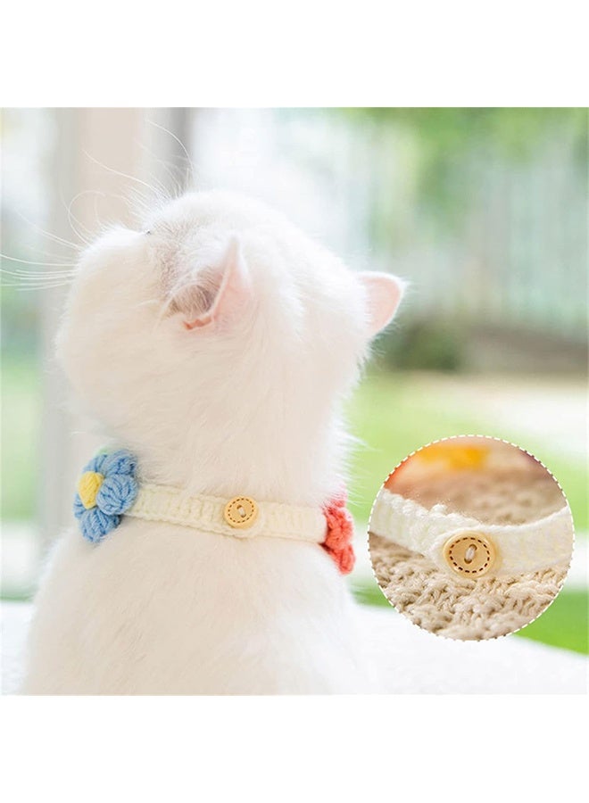 Knitted Flower Collar for Cat or Puppy, Necklace for Puppy Dog Accessories Kitten Collar Girl Boy Pet Safety Collar Fast Release Buckle Adjustable Length (Small 6 Flowers) - Image 3