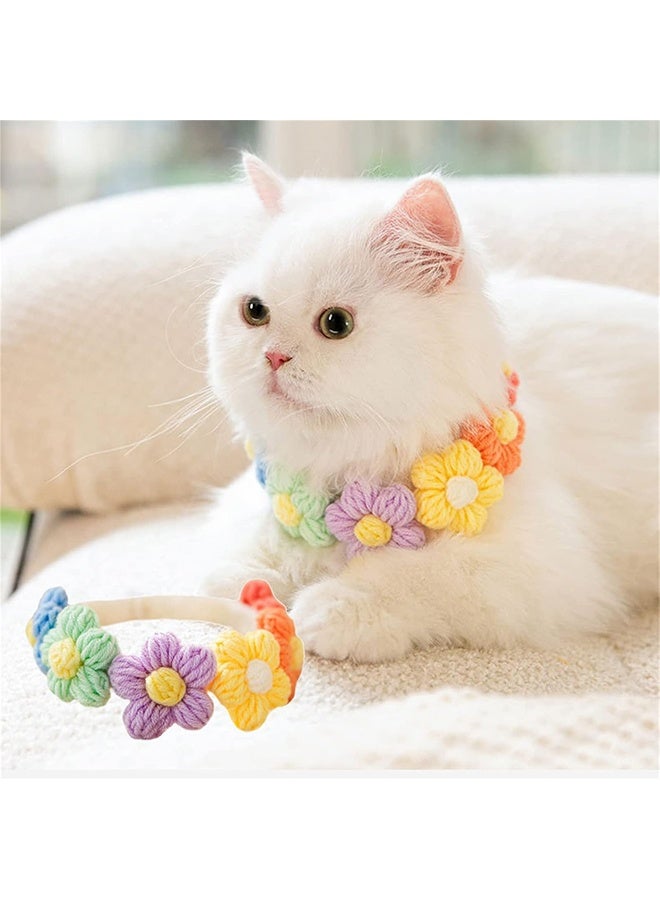 Knitted Flower Collar for Cat or Puppy, Necklace for Puppy Dog Accessories Kitten Collar Girl Boy Pet Safety Collar Fast Release Buckle Adjustable Length (Small 6 Flowers) - Image 1