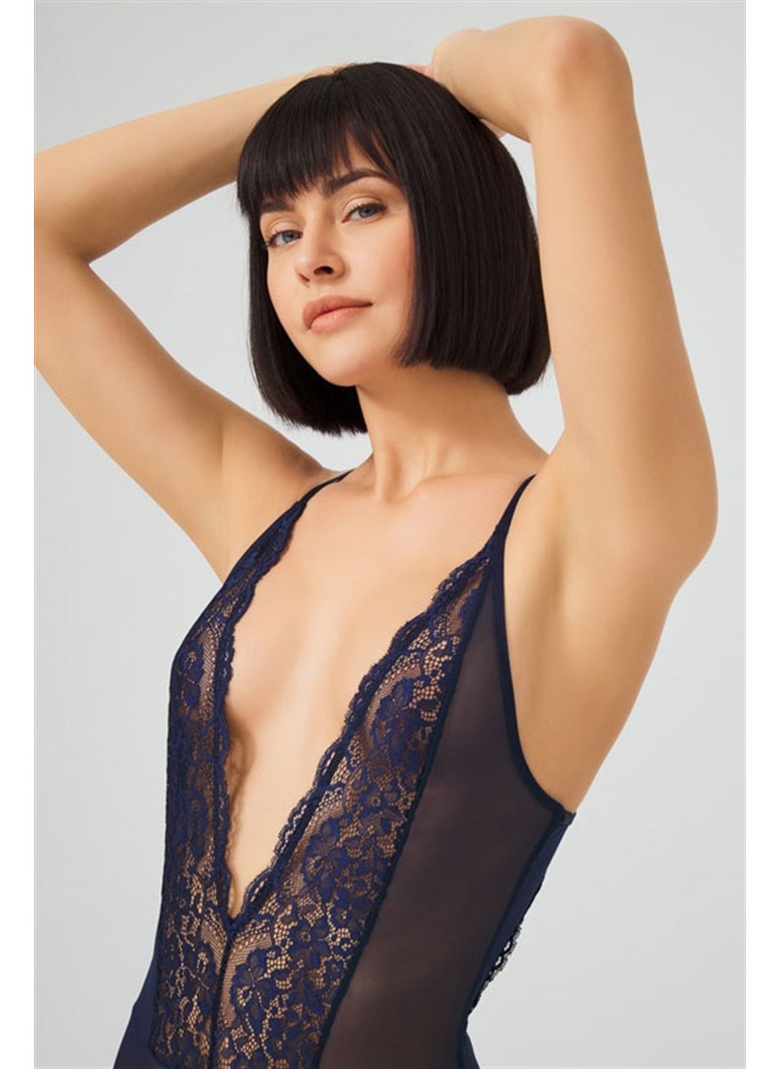 Navy Blue Snap Fastener Lace Transparent Back Cross String Bodysuit - pzsku/Z7DC30CC40F02FE9D6F10Z/45/_/1728059730/11498dff-de6f-4c1c-8390-e22c9c59158c