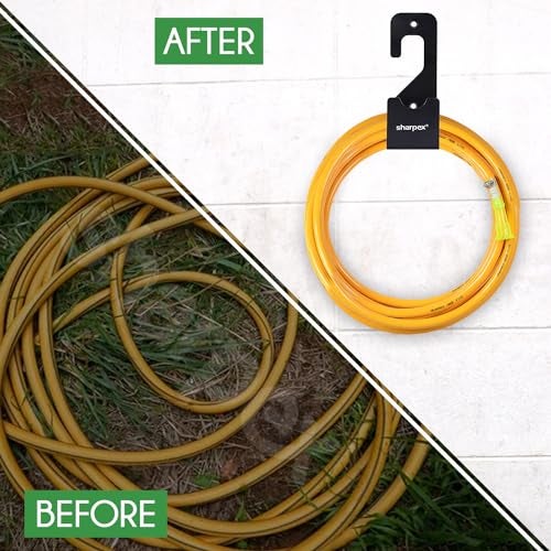 Sharpex Heavy Duty Steel Garden Hose Hanger | Wall Mounted Watering Pipe Holder for Garden Use | Portable Irrigation Hose Storage Organizer (Black) - Image 4