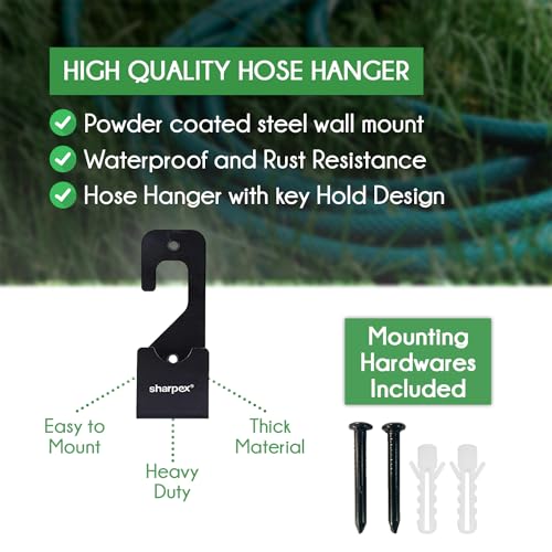 Sharpex Heavy Duty Steel Garden Hose Hanger | Wall Mounted Watering Pipe Holder for Garden Use | Portable Irrigation Hose Storage Organizer (Black) - Image 2