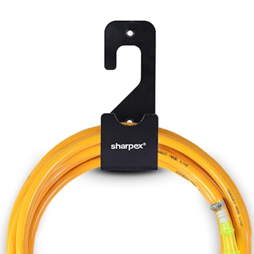 Sharpex Heavy Duty Steel Garden Hose Hanger | Wall Mounted Watering Pipe Holder for Garden Use | Portable Irrigation Hose Storage Organizer (Black) - Image 1