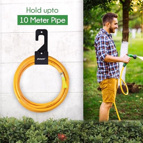 Sharpex Heavy Duty Steel Garden Hose Hanger | Wall Mounted Watering Pipe Holder for Garden Use | Portable Irrigation Hose Storage Organizer (Black) - Image 3