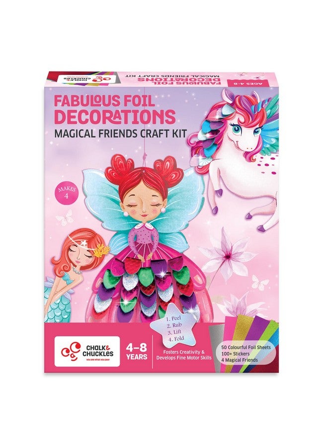 Chalk and Chuckles Cardboard Art And Craft Kit; Fabulous Foil Decorations For Kids Age 4-9 Year; Unicorn; Princess; Mermaid Theme; Diy Gifts For Girls; Boys; Creative Toys For Kids,Multicolor - Image 1