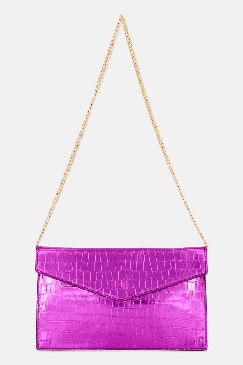 Moda Luxe Women Textured Clutch Bag 20 H x 29 L x 2 W cm, Bright Pink - Image 1