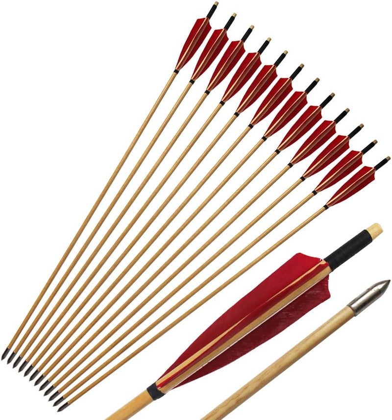 e5e10 Wooden Arrows Archery Handmade Arrows 33inch Shaft with Turkey Feather Fletching for Recurve Bow Longbow Hunting Practice 12PACK - Image 1