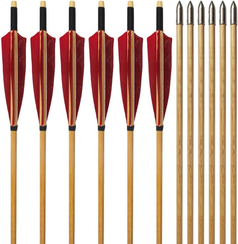 e5e10 Wooden Arrows Archery Handmade Arrows 33inch Shaft with Turkey Feather Fletching for Recurve Bow Longbow Hunting Practice 12PACK - Image 4