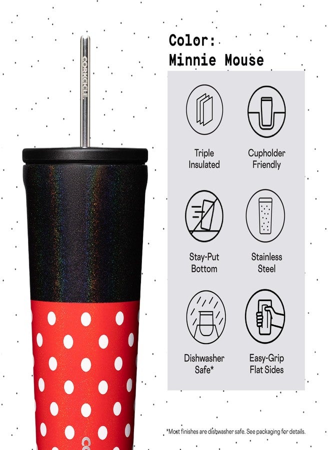 Corkcicle x Disney Minnie Mouse Cold Cup Insulated Tumbler with Lid and Straw, Polka Dot Red, 24 oz - Reusable Water Bottle Keeps Beverages Cold 12hrs, Hot 5hrs - Cupholder Friendly, Flexible Sip Lid - Image 4