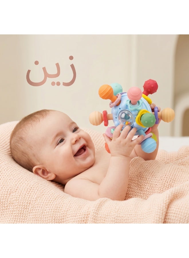 زين كرة زين الحسية لعضاضة الأطفال - خشخيشة أطفال ملونة بقاعدة زرقاء نابضة بالحياة - Image 3