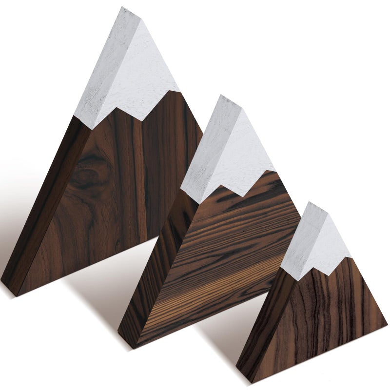 Maitys 3 Pcs 3 Size Mountain Shelf Decor Mountain Wooden Sign Farmhouse Wood Mountain Decor Woodland Nursery Decor Travel Adventure Mountain Table Centerpiece for Home Farmhouse(Coffee) - Image 1