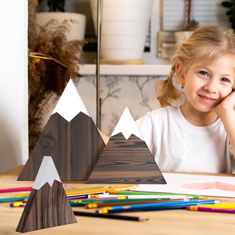Maitys 3 Pcs 3 Size Mountain Shelf Decor Mountain Wooden Sign Farmhouse Wood Mountain Decor Woodland Nursery Decor Travel Adventure Mountain Table Centerpiece for Home Farmhouse(Coffee) - Image 2