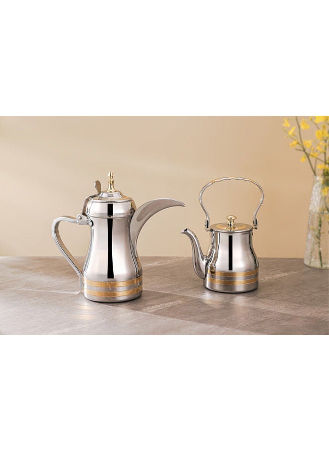 2-Piece Stainless Steel Tea Kettler  Dallah Set Silver/Gold 0.9 Liter Kettle  36 OZ Dallah - Image 3