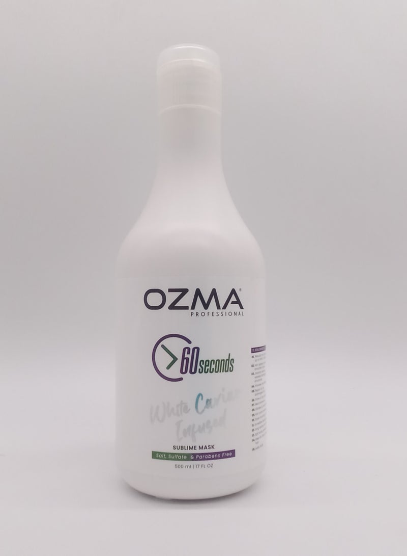 Ozma Professional أوزما 60 ثانية ماسك معالج للشعر بالكيراتين الأبيض لإصلاح الشعر الجاف أو المتضرر. 1 دقيقة لإصلاح الشعر من أضرار الصبغة والمواد الكيميائية والحرارة. 500 مل - Image 1