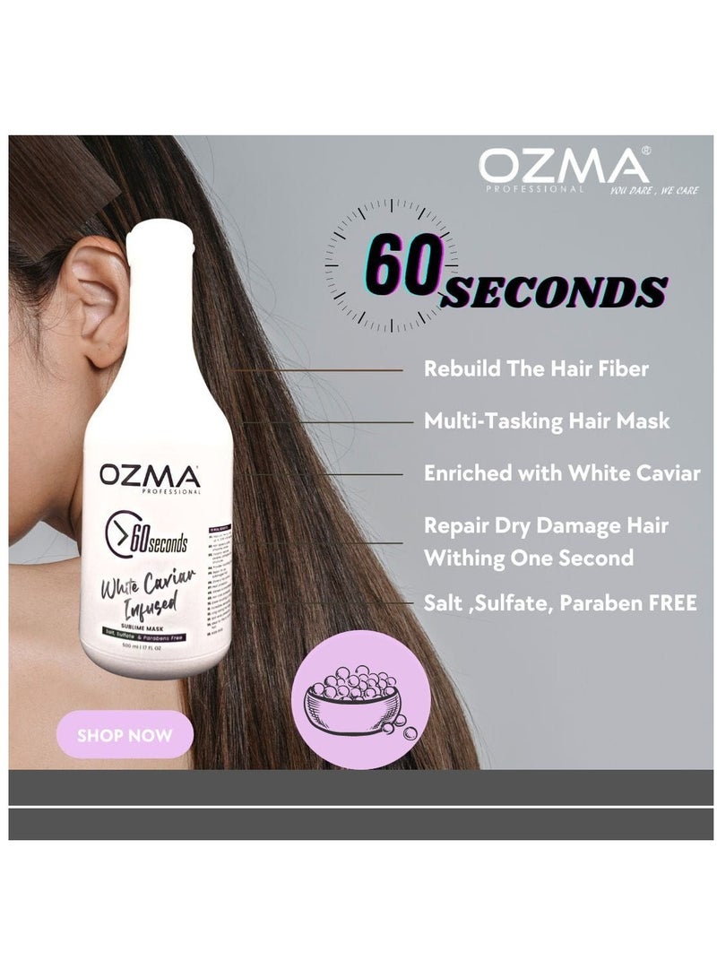Ozma Professional أوزما 60 ثانية ماسك معالج للشعر بالكيراتين الأبيض لإصلاح الشعر الجاف أو المتضرر. 1 دقيقة لإصلاح الشعر من أضرار الصبغة والمواد الكيميائية والحرارة. 500 مل - Image 2