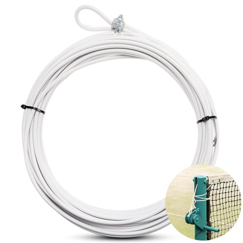 Sonwyoung 47.25 ft Replacement Tennis Net Cable Volleyball Net Steel Cable Headline Cord PVC Coated Steel Wire Strap fit for 42' Volleyball Tennis Court Accessories(White) - Image 1