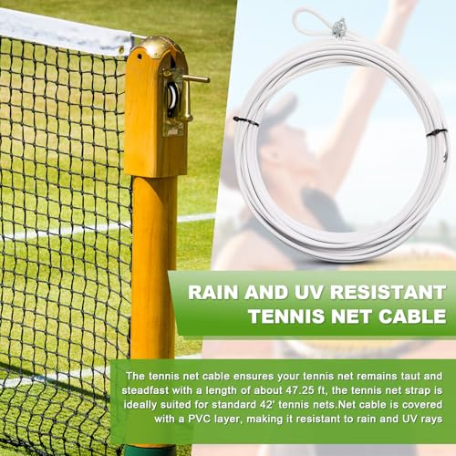 Sonwyoung 47.25 ft Replacement Tennis Net Cable Volleyball Net Steel Cable Headline Cord PVC Coated Steel Wire Strap fit for 42' Volleyball Tennis Court Accessories(White) - Image 5