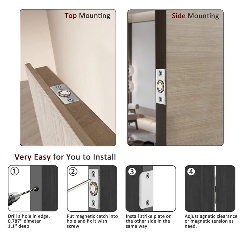 JQK Closet Magnetic Door Ball Catch Hardware, 430 Stainless Steel Catch Adjustable with Strike Plate, Polished Steel Finish 2 Pack, HBC120-BN-P2 - Image 3