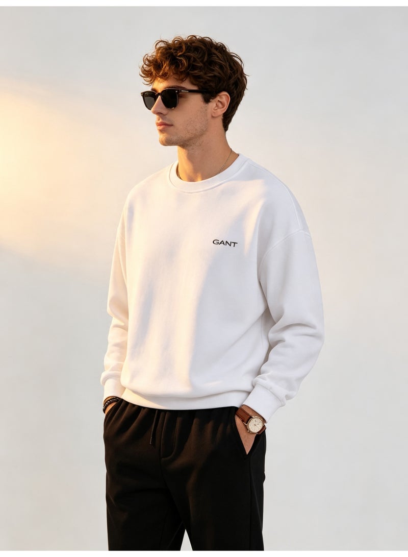 GANT Men's and Women's Crew Neck Sweatshirt, Casual Long Sleeve Pullover, White - Image 1