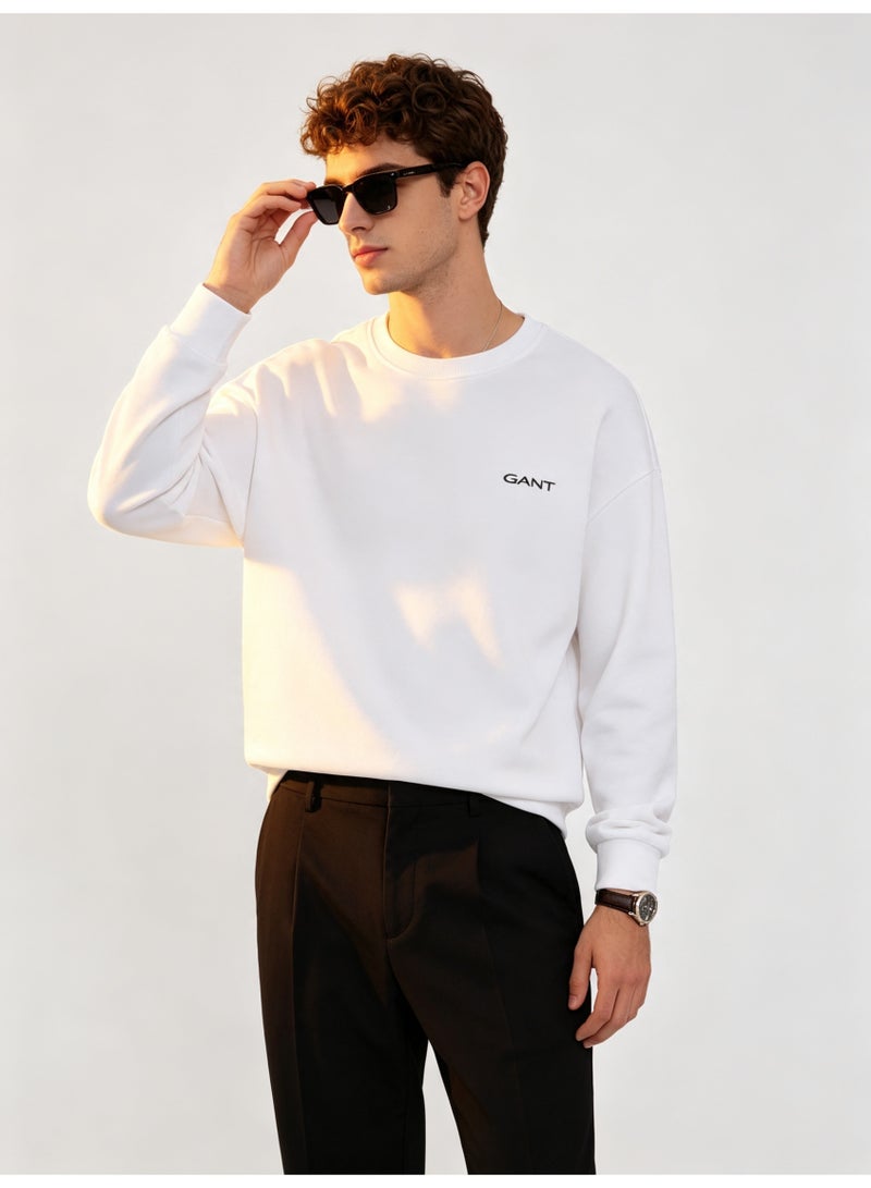 GANT Men's and Women's Crew Neck Sweatshirt, Casual Long Sleeve Pullover, White - Image 3