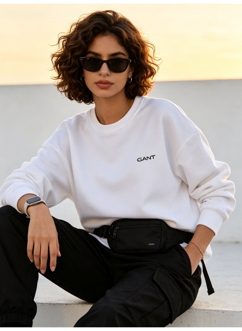 GANT Men's and Women's Crew Neck Sweatshirt, Casual Long Sleeve Pullover, White - Image 5