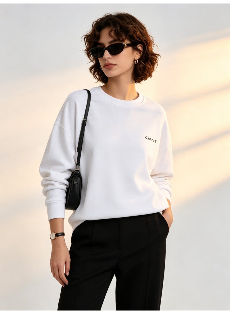GANT Men's and Women's Crew Neck Sweatshirt, Casual Long Sleeve Pullover, White - Image 4