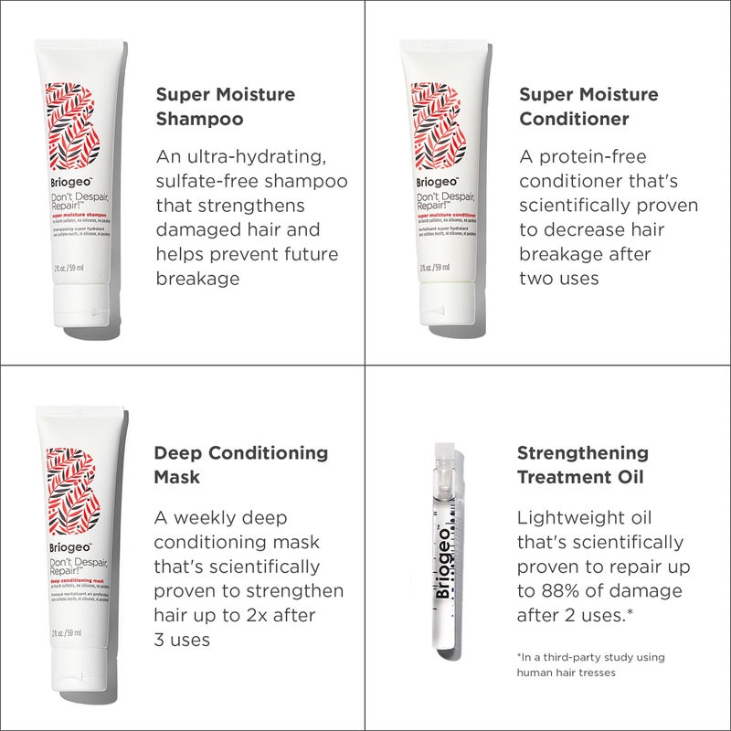 Briogeo Don't Despair, Repair! Strenthen + Repair Minis Kit, Repairs Dry, Damaged or Color Treated Hair,Travel Kit, Strengthens Hair, Hydrates Dry Hair, Vegan, Cruelty-Free, 4-Piece Set - Image 3