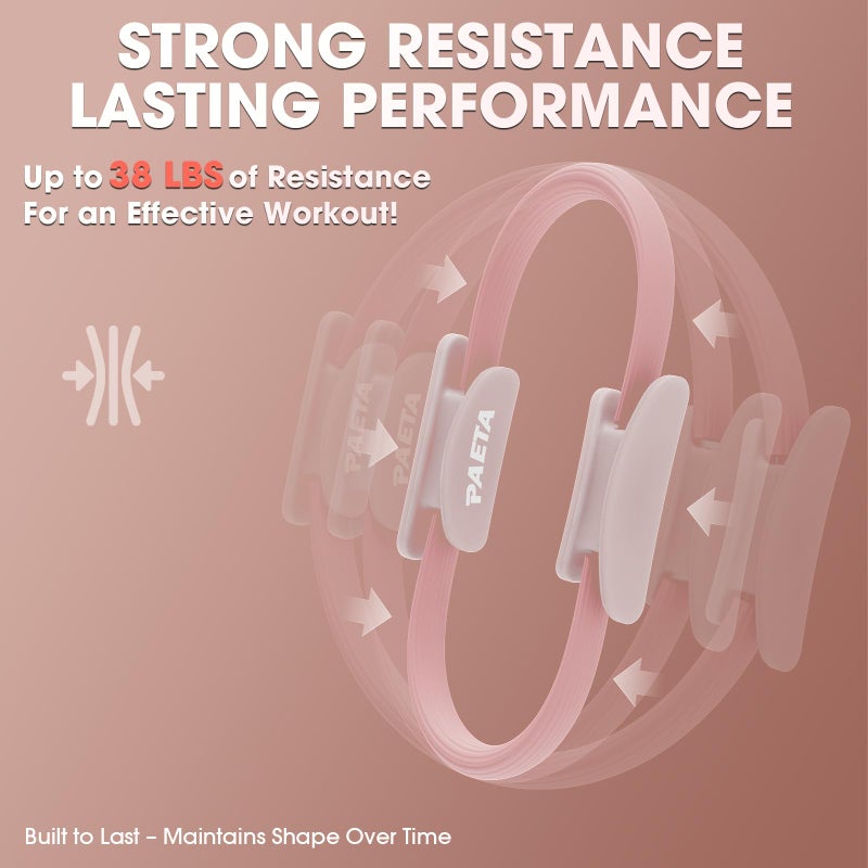 PAETA Pilates Ring Set â€“ 14â€ Magic Circle (38 lbs Resistance), 9.8â€ Pilates Ball, 5 Resistance Bands, and Exercise Guide Included for Home Workouts(Pink) - Image 3