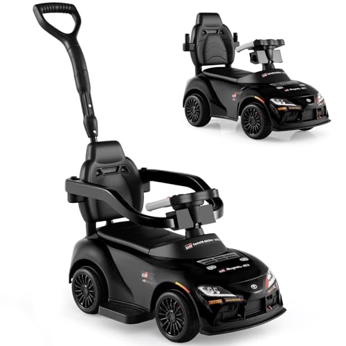 INFANS Licensed Toyota Ride on Push Car for Toddlers by INFANS 3 in 1 Walking Sliding Toy with Removable Guardrails and Handle Music Under Seat Storage for Kid Dark - Image 1