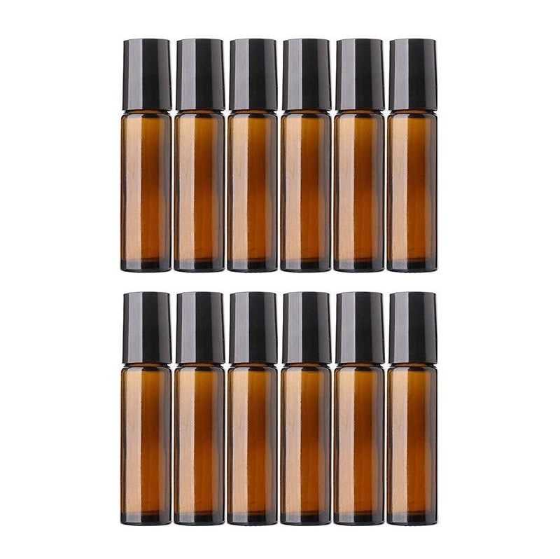 Coromandel Amber Glass 10 ML Roll On Bottles with Black Cap for Essential Oils Essential Oil Blends Perfumes Aromatherapy Refillable Eco Friendly Leak Proof Bottle Pack of 12 - Image 1