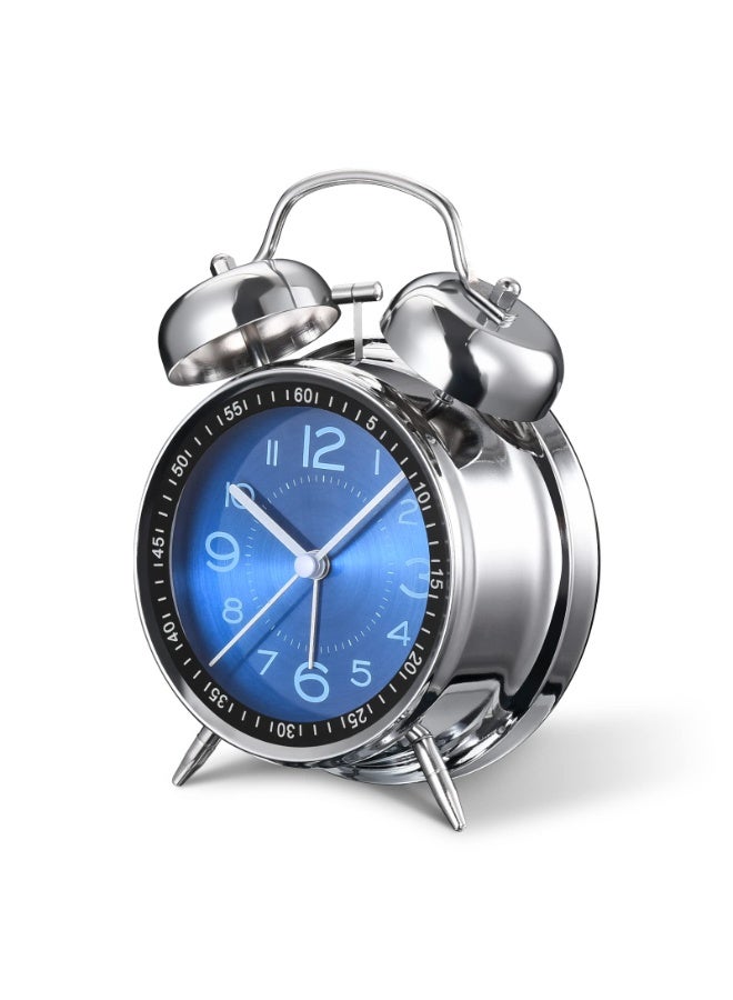 Loud Alarm Clock for Heavy Sleepers Adults,Retro 4 Inch Silent Non-Ticking Quartz with Backlight,Twin Bell Analog Kids Alarm Clocks for Bedrooms Bedside (Blue) - Image 1