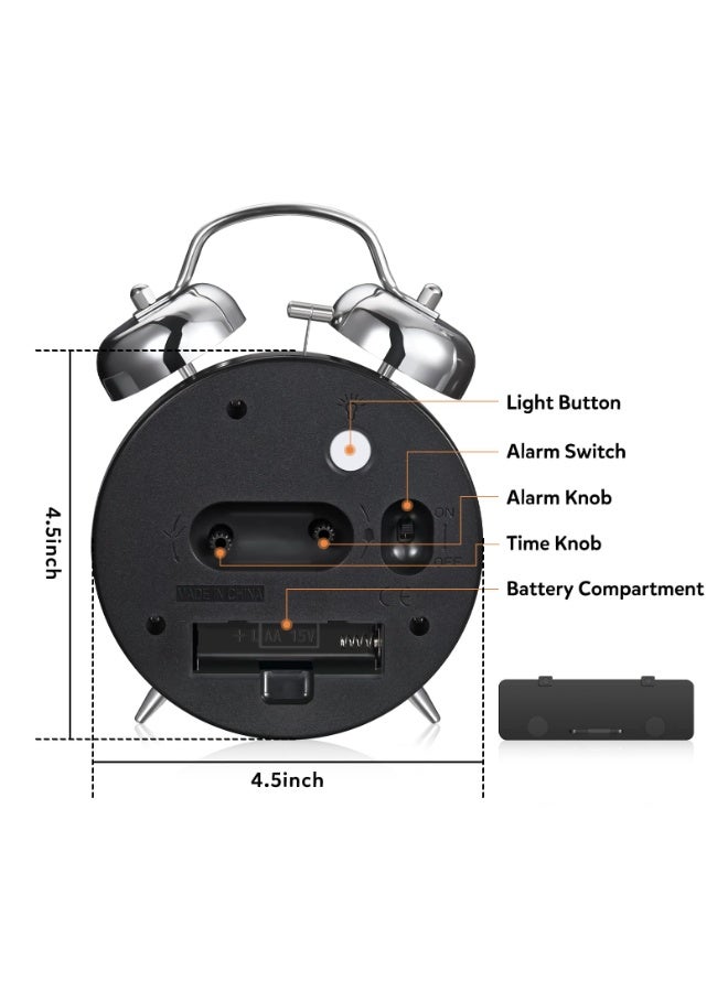 Loud Alarm Clock for Heavy Sleepers Adults,Retro 4 Inch Silent Non-Ticking Quartz with Backlight,Twin Bell Analog Kids Alarm Clocks for Bedrooms Bedside (Blue) - Image 3
