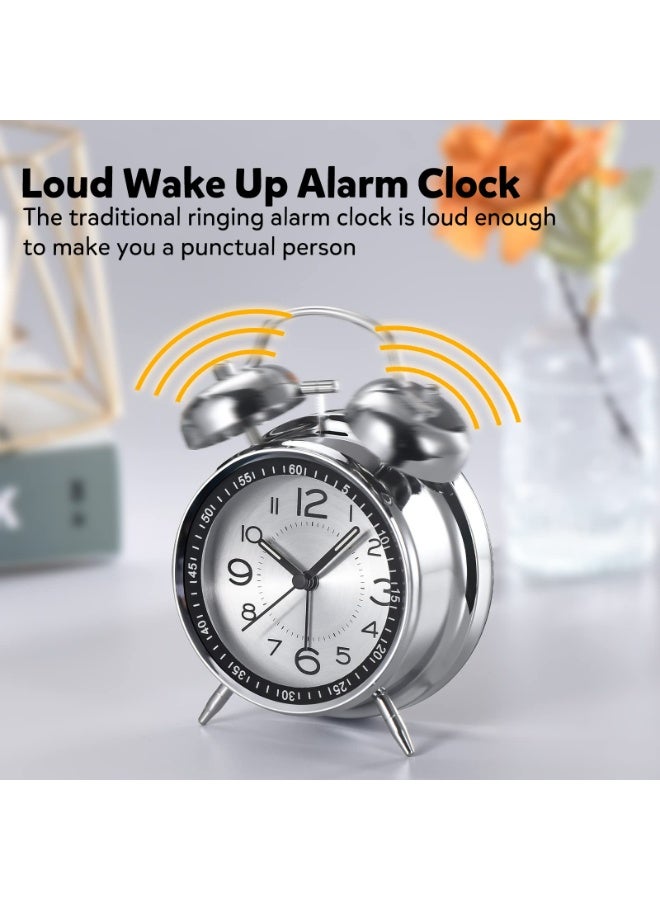 Loud Alarm Clock for Heavy Sleepers Adults,Retro 4 Inch Silent Non-Ticking Quartz with Backlight,Twin Bell Analog Kids Alarm Clocks for Bedrooms Bedside (Blue) - Image 4