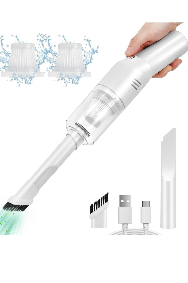 بواو مكنسة كهربائية محمولة صغيرة من BOAO، خفيفة الوزن للغاية (0.7 رطل) مكنسة كهربائية لاسلكية محمولة بعمر بطارية يصل إلى 25 دقيقة للاستخدام المنزلي والسيارة (أبيض) - Image 2