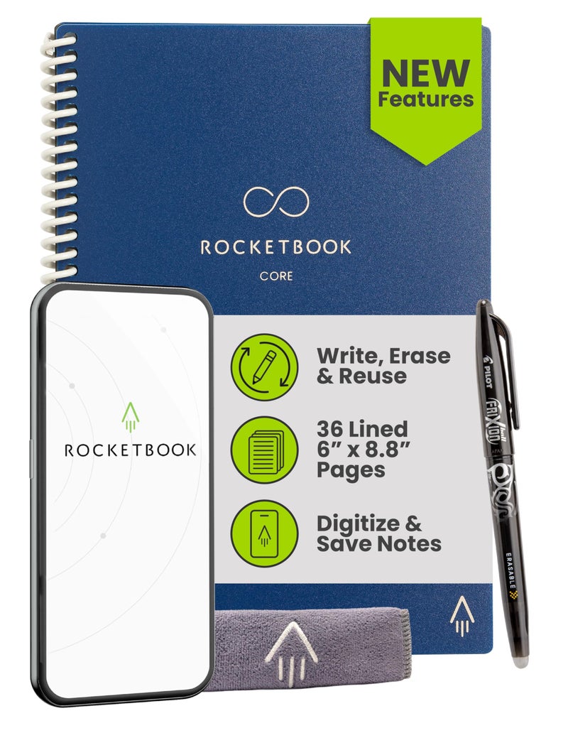 Rocketbook Core Reusable Smart Notebook, Lined Pages For School, Work and Creative Projects, Executive Size 6x8.8, Blue - Premium - Image 1