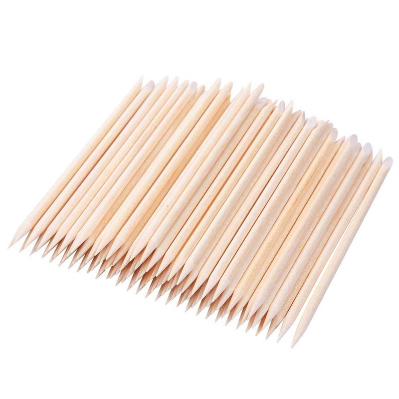 TEOYALL Orange Double-End Wood Cuticle Pusher Nail Art Manicure Pedicure Wooden Sticks (100 Pieces)