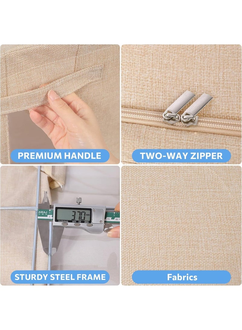 2 Pack  Foldable Storage Bins  Linen Fabric Foldable Stackable Container Organizer Set with Clear Window & Carry Handles & Metal Frame - 2 Pack Large Capacity for Bedding, Blankets, Pillows, Books and Toys - Image 3