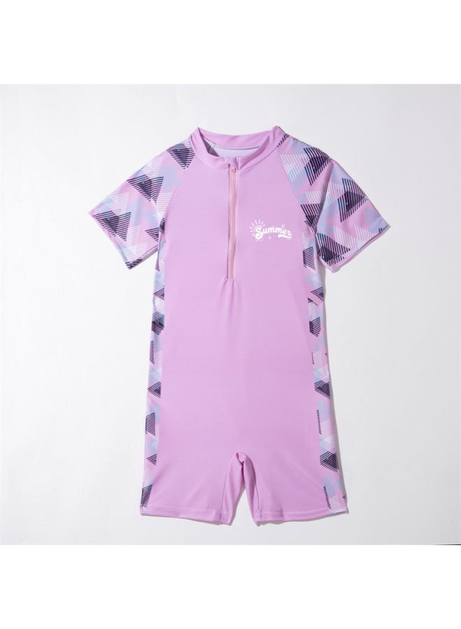 One-piece Short-sleeved Student Children's Swimsuit For Boys Small And Medium-sized Children's Shorts Swimsuit Quick-drying Conservative Swimming Suit Surfing Suit