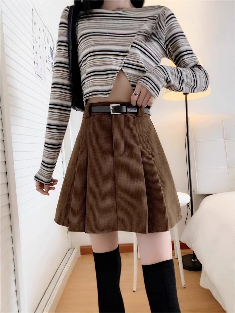 Vintage Girl Pleated Skirt Women'S Small High Waist Skirt All-Match Slimming A- Line Skirt Short Skirt - Image 3
