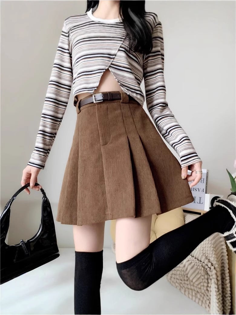 Vintage Girl Pleated Skirt Women'S Small High Waist Skirt All-Match Slimming A- Line Skirt Short Skirt - Image 5