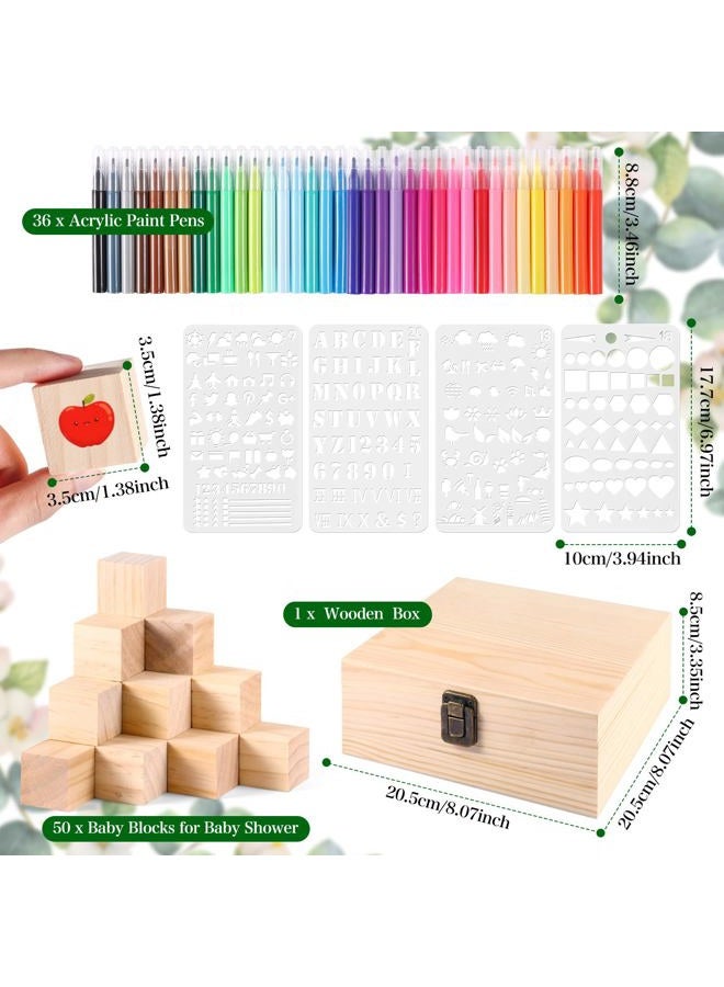Draupnir 92 Pcs Fun Baby Shower Games Sign Kit Babies Coloring Blocks for Baby Shower, Wooden DIY Blank Blocks Freehand Painting with 36 Paint Markers - Image 3