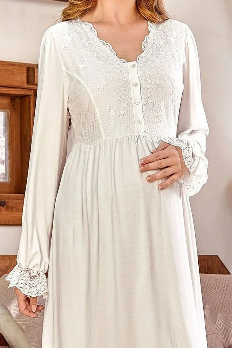 كوسي باي اكوا 24157 Women's Pregnant Postpartum Long Sleeve Nightgown-Cream