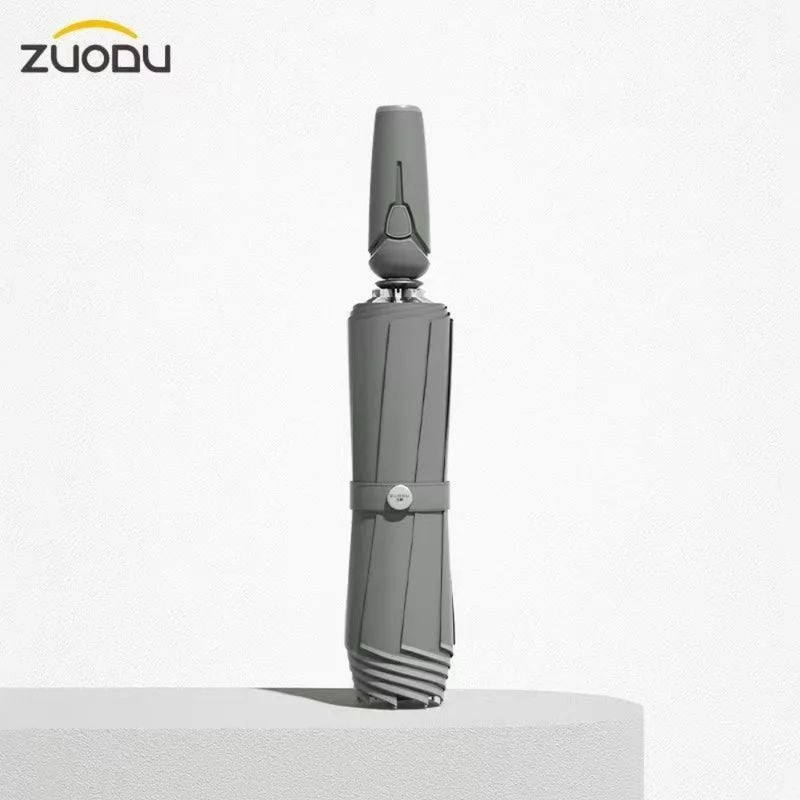 Fully automatic reverse folding umbrella, fully automatic umbrella, men's reverse folding car large rainstorm special for women's weather and rain, reinforced wind resistance 10 bones 116 diameter, gray - Image 1