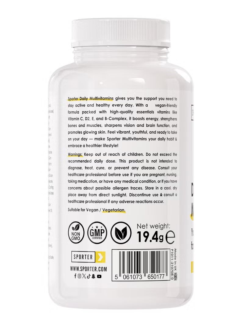 Sporter Daily Multivitamins – 60 Tablets | High-Potency Multivitamin Supplement | Energy, Immunity & Bone Support | Vegan-Friendly | Complete Daily Health Formula - Image 2