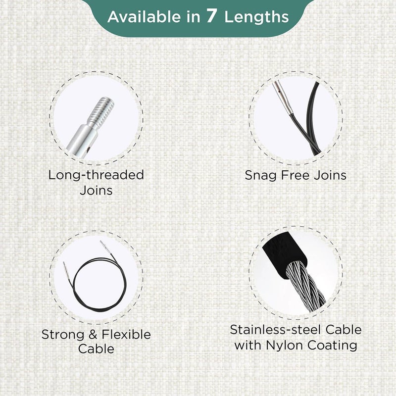 KnitPro 360Â° Nylon Coated Stainless Steel Black Silver Swivel Cable | 12"/ 30cm (to Make 20"/ 50cm IC Needle) - Image 3