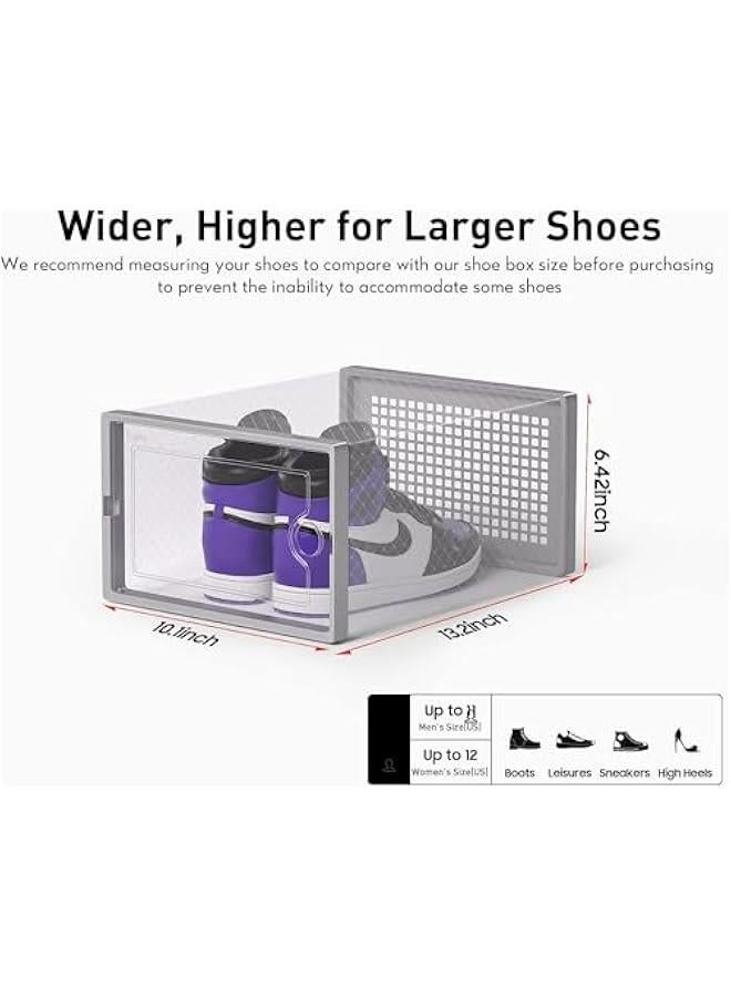 هوكور منظمات صناديق تخزين الأحذية للخزانة 12 عبوة، تناسب مقاس 11، حاويات أحذية رياضية بلاستيكية شفافة قابلة للتكديس لمدخل المنزل، حامل رف أحذية موفر للمساحة، بديل لوحدة تنظيم الأدراج (رمادي) - Image 2