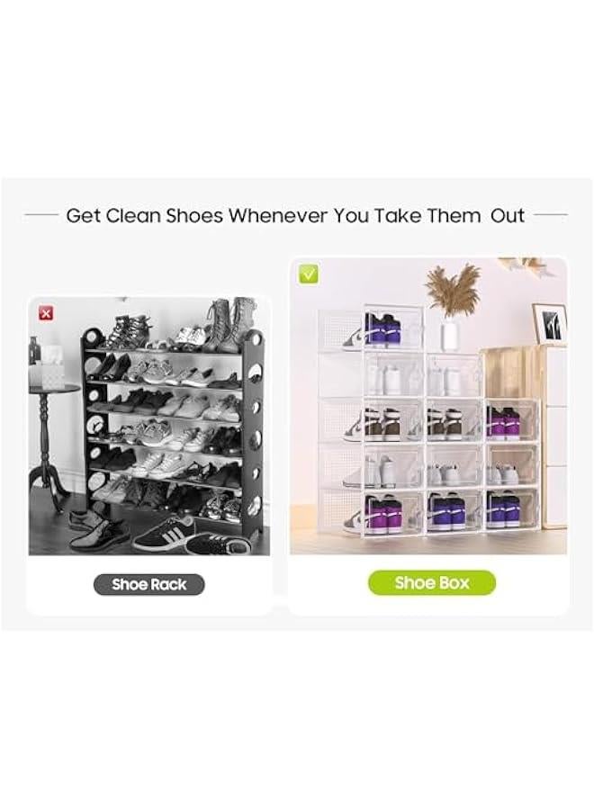 هوكور منظمات صناديق تخزين الأحذية للخزانة 12 عبوة، تناسب مقاس 11، حاويات أحذية رياضية بلاستيكية شفافة قابلة للتكديس لمدخل المنزل، حامل رف أحذية موفر للمساحة، بديل لوحدة تنظيم الأدراج (رمادي) - Image 3