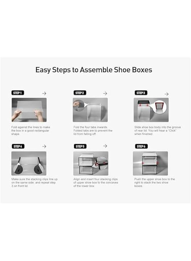 هوكور منظمات صناديق تخزين الأحذية للخزانة 12 عبوة، تناسب مقاس 11، حاويات أحذية رياضية بلاستيكية شفافة قابلة للتكديس لمدخل المنزل، حامل رف أحذية موفر للمساحة، بديل لوحدة تنظيم الأدراج (رمادي) - Image 4