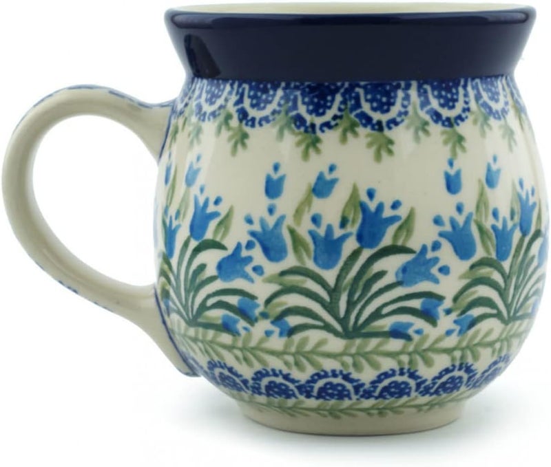 Polmedia Polish Pottery Authentic Polish Pottery Bubble Mug 16 oz in Feathery Bluebells Design Handmade in Bolesawiec Poland by Ceramika Artystyczna  Certificate of Authenticity - Image 3