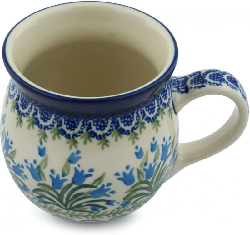 Polmedia Polish Pottery Authentic Polish Pottery Bubble Mug 16 oz in Feathery Bluebells Design Handmade in Bolesawiec Poland by Ceramika Artystyczna  Certificate of Authenticity - Image 2